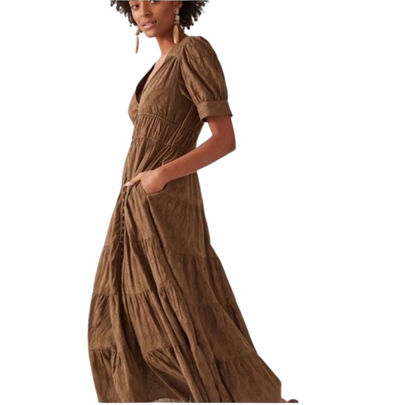 Anthropologie BOHO Tiered&True brown Maxi Dress SZ M cottagecore  prairie - Picture 5 of 16